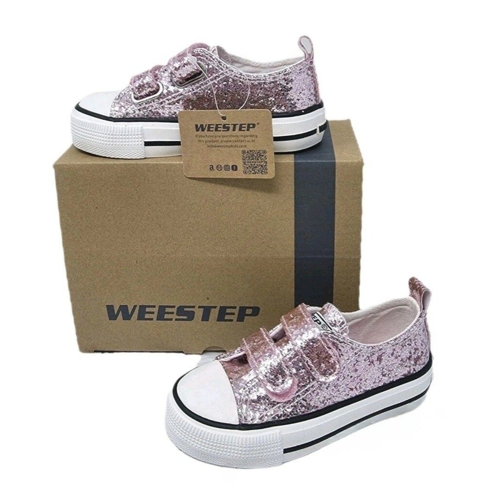 Weestep Kids Metallic Pink Confetti Slapstick Canvas Sneakers Toddler Size 5